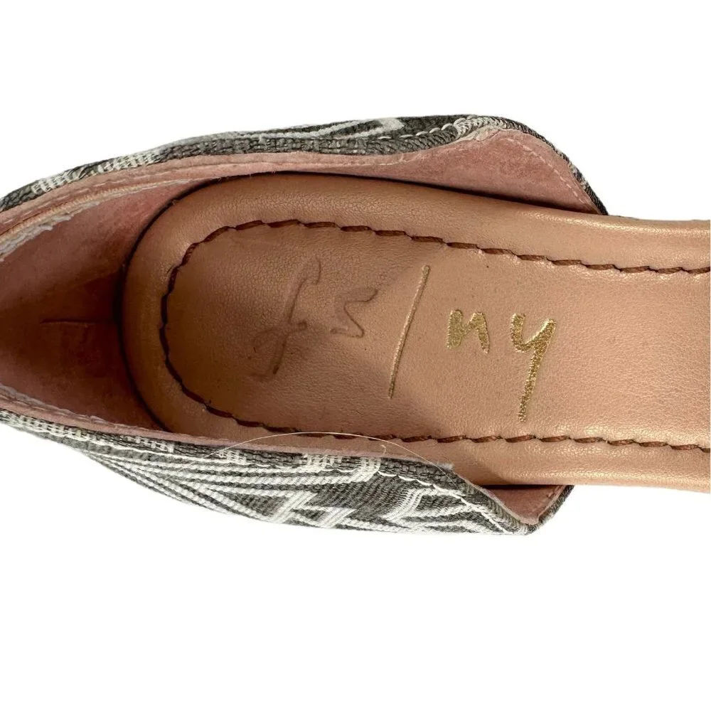 FS/NY Rapture Gray Geometric Print Canvas Open Toe Wedge Espadrilles Size 7